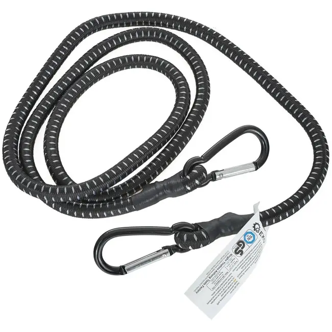 GEKO Elastisch koord met karabijnhaken - 10mm - 150cm - zwart