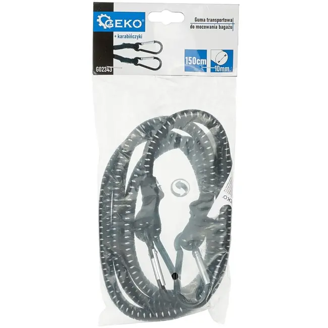 GEKO Elastisch koord met karabijnhaken - 10mm - 150cm - zwart