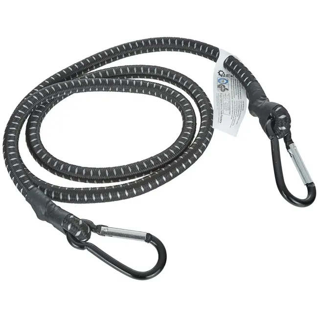 GEKO Elastisch koord met karabijnhaken - 10mm - 120cm - zwart - veelzijdig gebruik