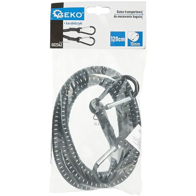 GEKO Elastisch koord met karabijnhaken - 10mm - 120cm - zwart - veelzijdig gebruik