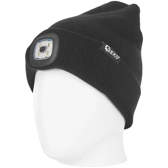 GEKO Wintermuts met oplaadbare LED-verlichting - zwart - 150 lumen - geïntegreerde batterij