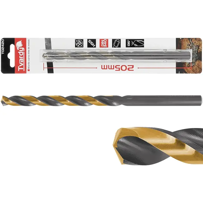 Tvardy Lang metaalboor - HSS M2 - TiN-coating - 12 mm - zwart/goud