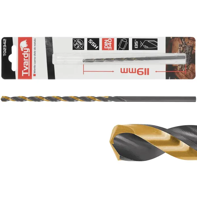 Tvardy Lang metaalboor - HSS M2 - TiN coating - 4,2 mm - zwart/goud