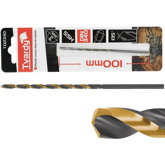 Tvardy Lang metaalboor - HSS M2 - TiN coating - 3 mm - zwart/goud