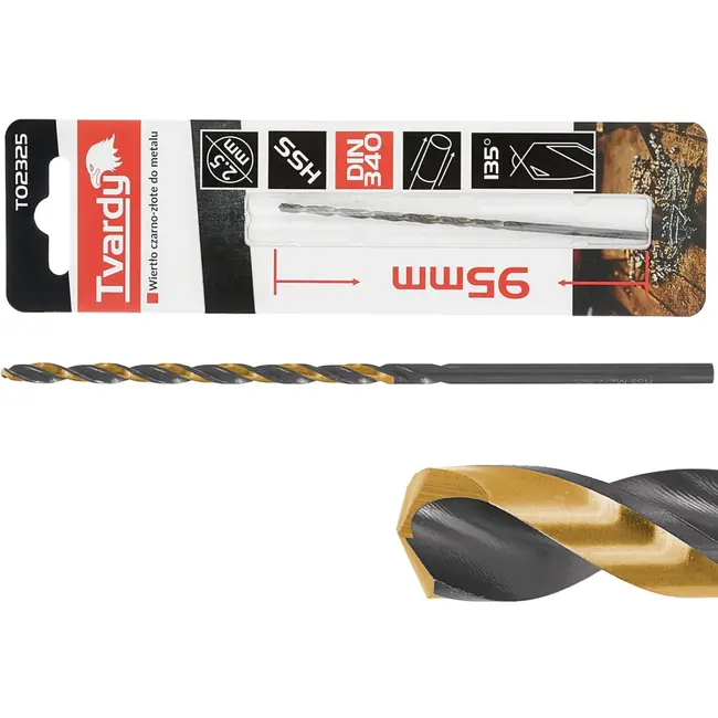 Tvardy Lang metaalboor - HSS M2 - TiN coating - 2,5 mm - zwart/goud