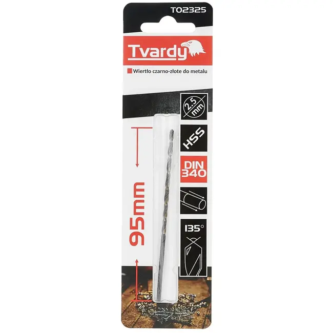Tvardy Lang metaalboor - HSS M2 - TiN coating - 2,5 mm - zwart/goud