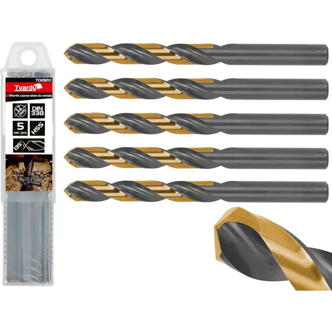 Tvardy Metaalboor - HSS 12 mm - TiN Coating - Zwart & Goud - Slijphoek 135° - 5 stuks