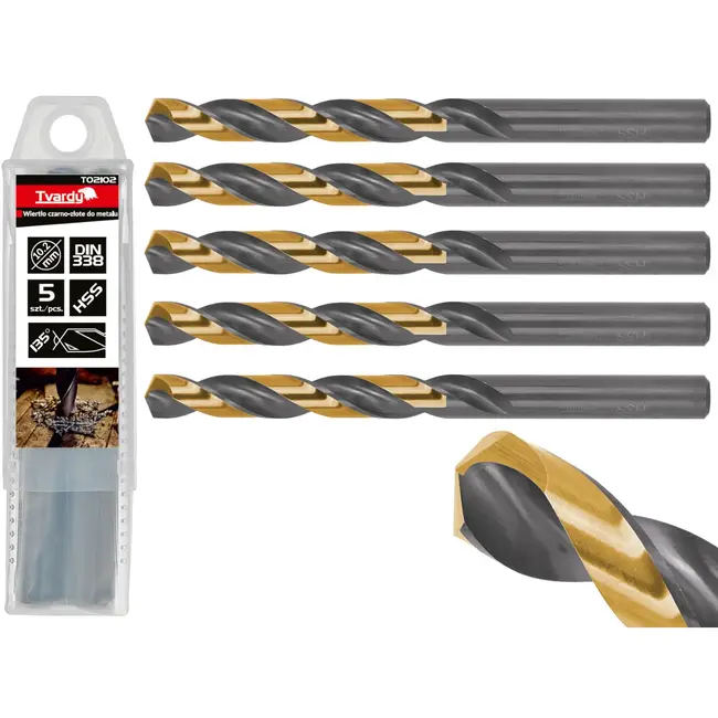 Tvardy Metaalboor - 10,20 mm - Zwart & Goud - TiN Coating - HSS Staal - 5 stuks