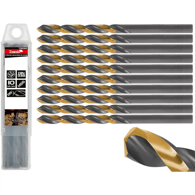 Tvardy Metaalboor - HSS Staal - TiN Coating - 6,5 mm - Zwart/Goud - 10 stuks