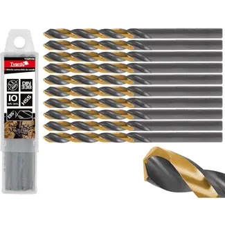 Tvardy Metaalboor - HSS 5,10 mm - TiN coating - Zwart & Goud - Voor moeilijk bewerkbare materialen - 10 stuks