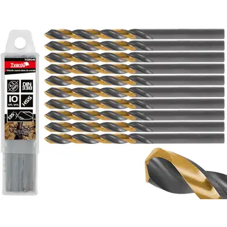 Tvardy Metaalboor - HSS 4,10 mm - TiN Coating - Zwart & Goud - Slijphoek 135° - 10 stuks
