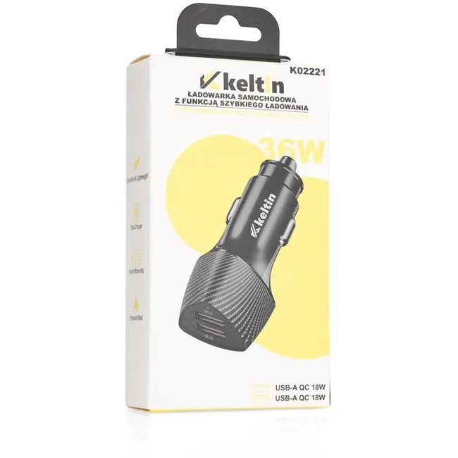 Keltin Autolader - 36W - Snelladen - Dual USB - Compact - Zwart