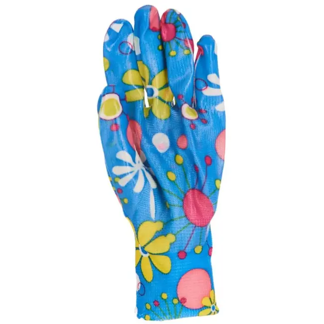 GEKO Dames werkhandschoenen - nitril coating - maat 6 - blauw met bloemen - 12 stuks