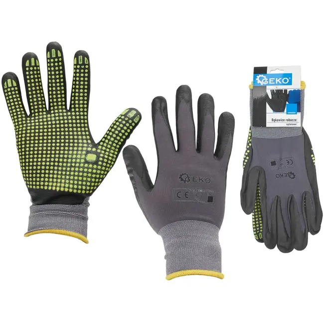 GEKO Nylon werkhandschoenen - latex grip - maat 8 - elastische manchet - 12 stuks