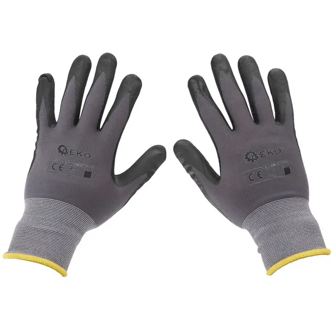 GEKO Nylon werkhandschoenen - latex grip - maat 8 - elastische manchet - 12 stuks