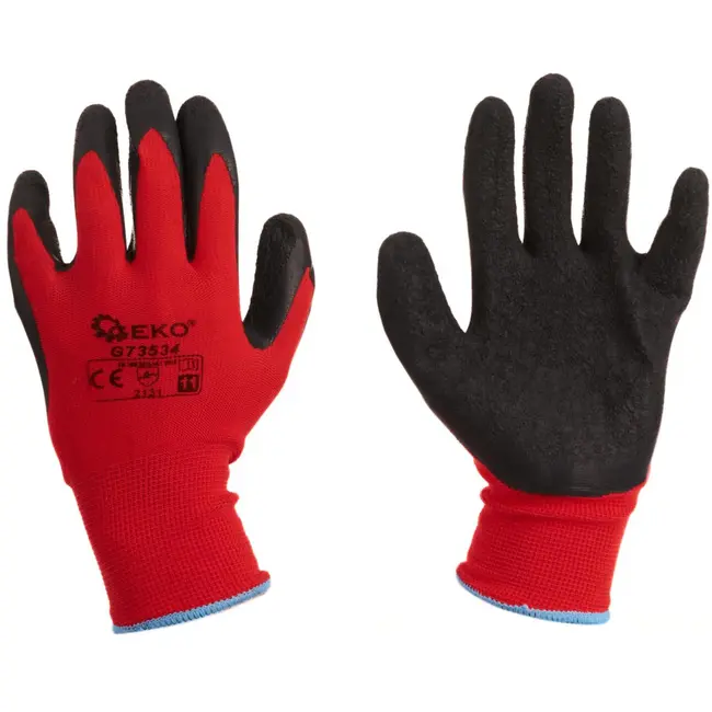 GEKO Werkhandschoenen - Katoen met latexcoating - Maat 11 - Rood/Zwart - EN388 2131 - 12 stuks