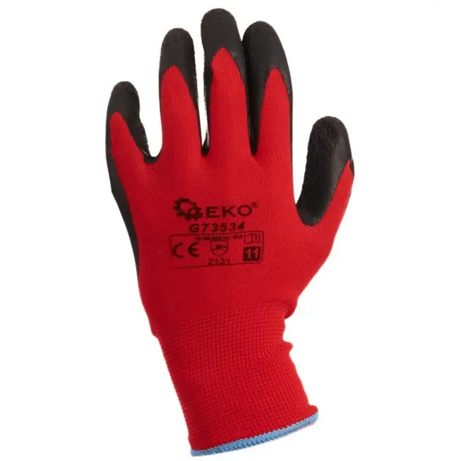 GEKO Werkhandschoenen - Katoen met latexcoating - Maat 11 - Rood/Zwart - EN388 2131 - 12 stuks