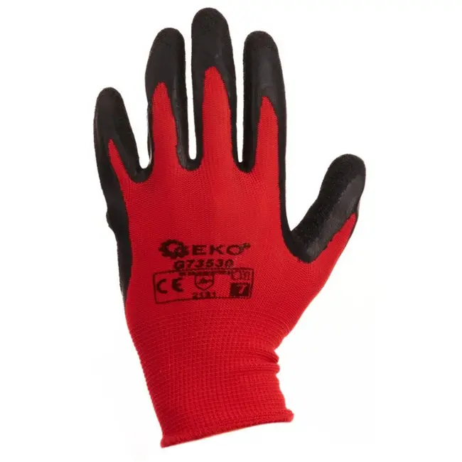 GEKO Katoenen werkhandschoenen - latex grip - maat 7 - rood/zwart - 12 stuks
