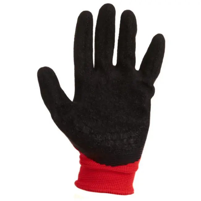 GEKO Katoenen werkhandschoenen - latex grip - maat 7 - rood/zwart - 12 stuks