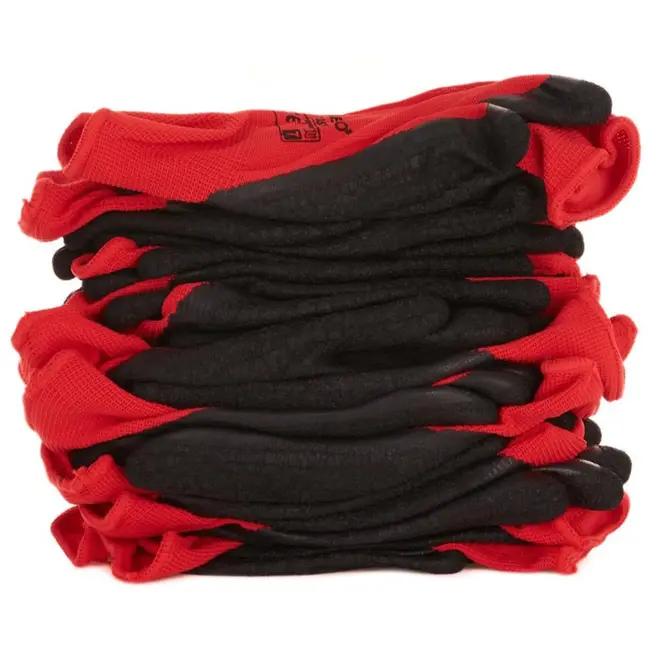 GEKO Katoenen werkhandschoenen - latex grip - maat 7 - rood/zwart - 12 stuks