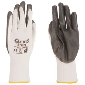 GEKO Katoenen werkhandschoenen - nitrilcoating - maat 8 - wit/grijs - 12 stuks