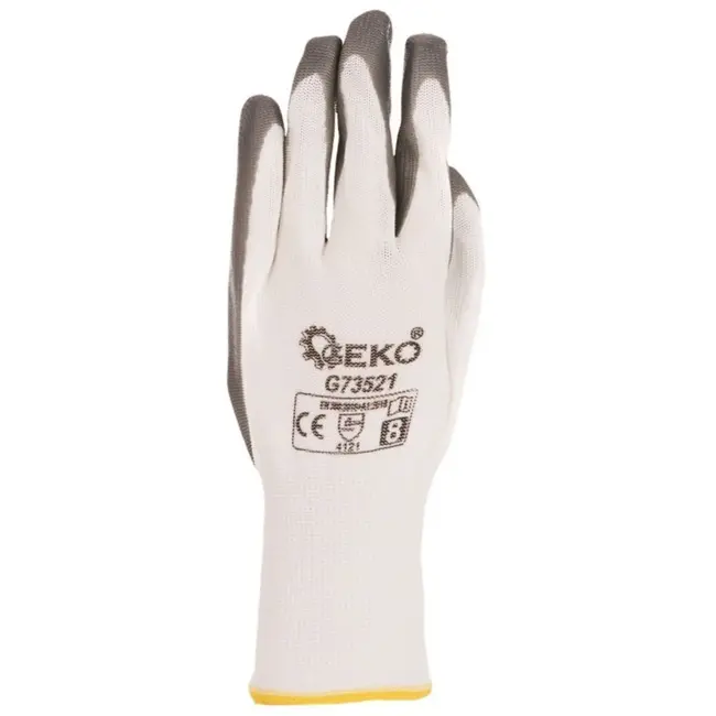 GEKO Katoenen werkhandschoenen - nitrilcoating - maat 8 - wit/grijs - 12 stuks