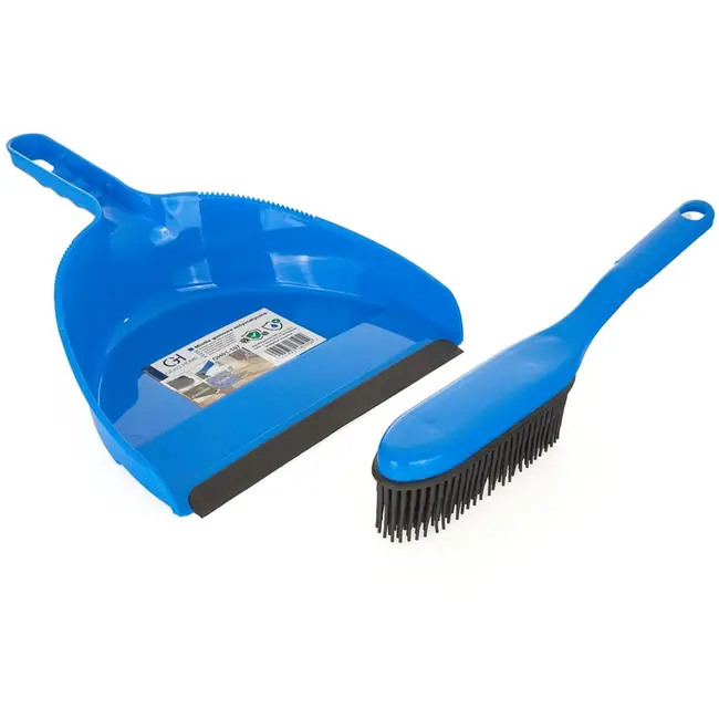 GEKO Antistatische rubberen borstel met stoffer en blik blauw