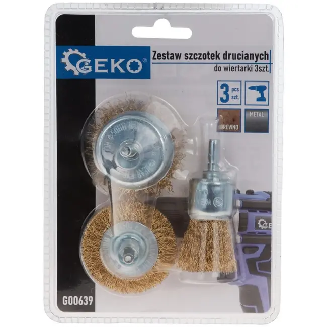 GEKO Drie-delige borstelset voor boormachines - veelzijdig en duurzaam - voor metaal en hout