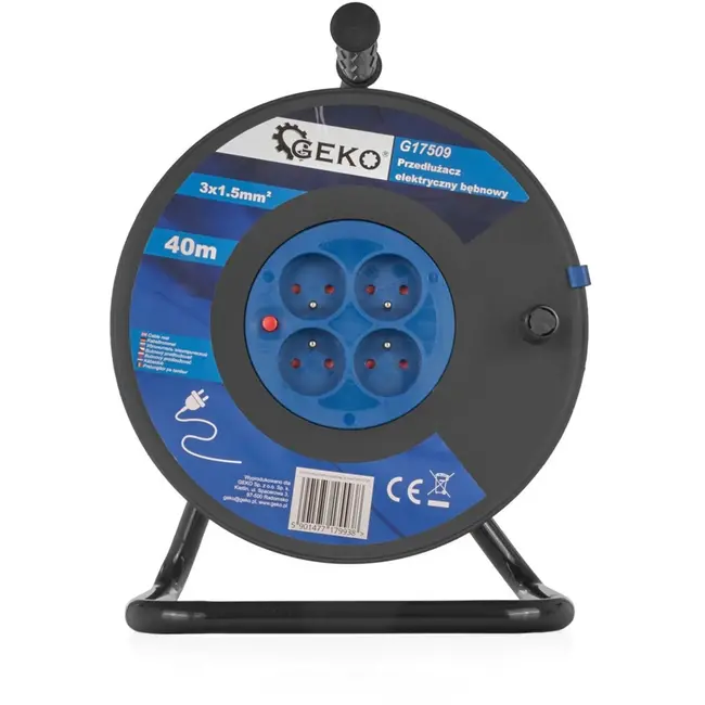 GEKO Elektrische kabelhaspel - 40m - 4 stopcontacten - 1.5mm2 - zwart