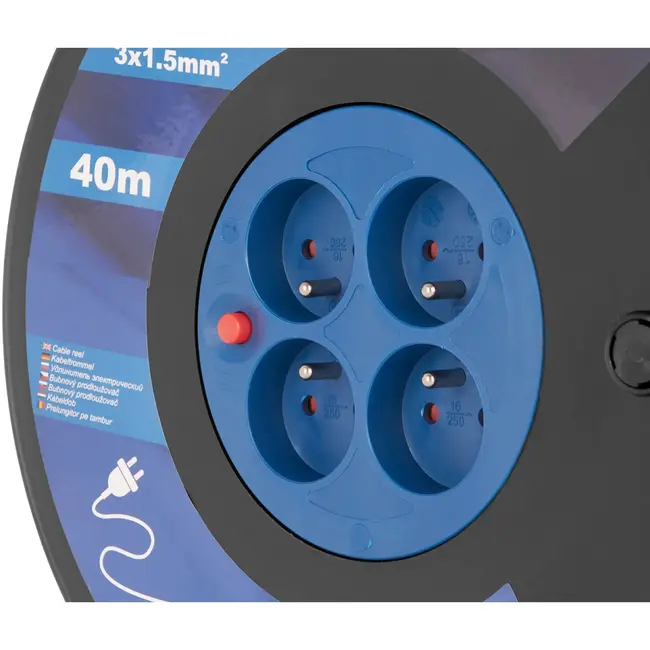 GEKO Elektrische kabelhaspel - 40m - 4 stopcontacten - 1.5mm2 - zwart