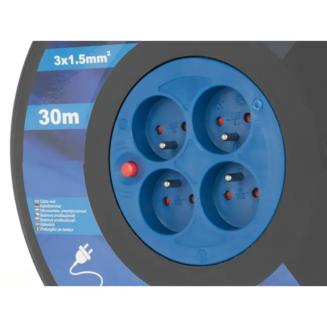 GEKO Elektrische kabelhaspel - 30m - 4 stopcontacten - 1.5mm² koper - Zwart