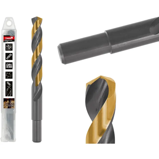 Tvardy Metaalboor - HSS 16 mm - TiN Coating - Zwart & Goud - Voor Moeilijk Bewerkbare Materialen