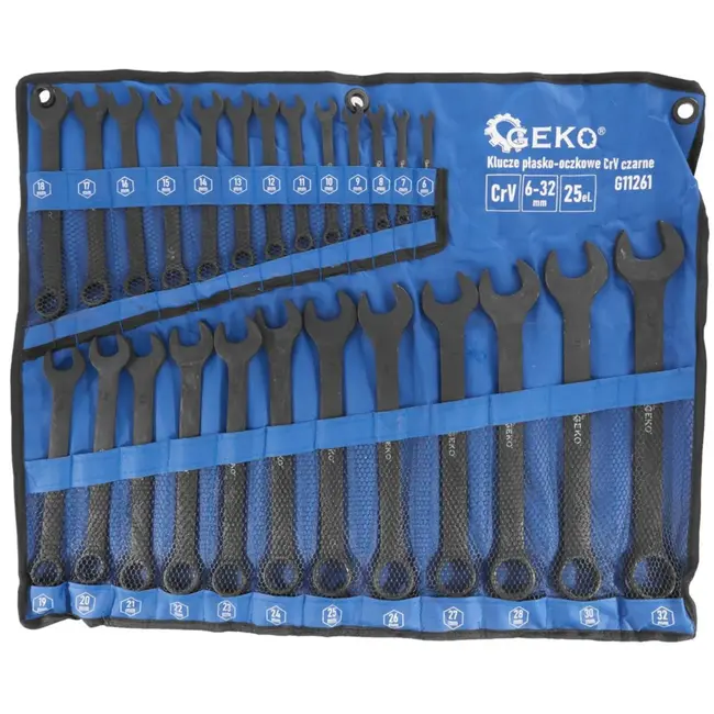 GEKO Set steeksleutels - elliptisch ontwerp - 25-delig - 6-32 mm - zwart antikroosief