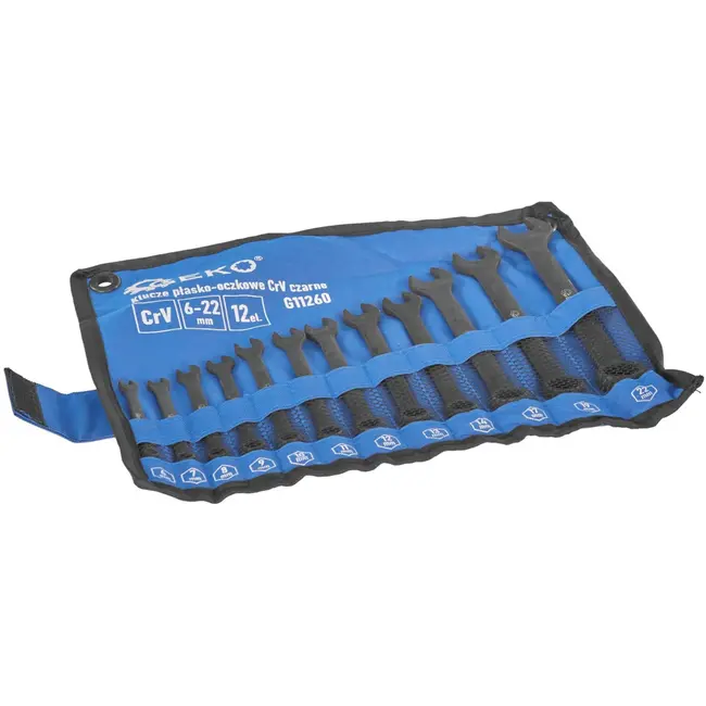 GEKO Combinatiesleutelset - 12-delig - CrV staal - Antikras zwart - 6-22 mm