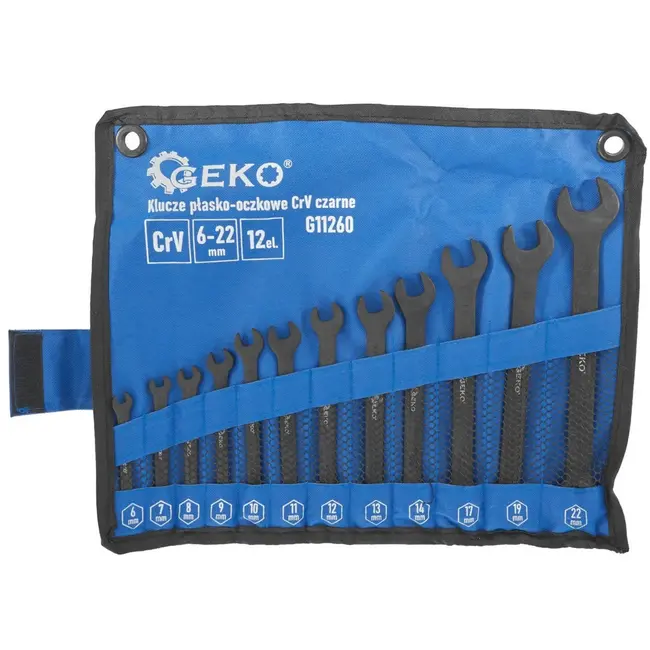 GEKO Combinatiesleutelset - 12-delig - CrV staal - Antikras zwart - 6-22 mm
