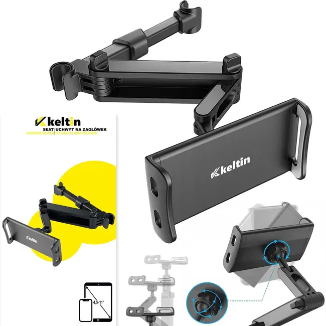 Keltin Opvouwbare autostoelhouder - verstelbaar - 360° rotatie - voor tablets en telefoons