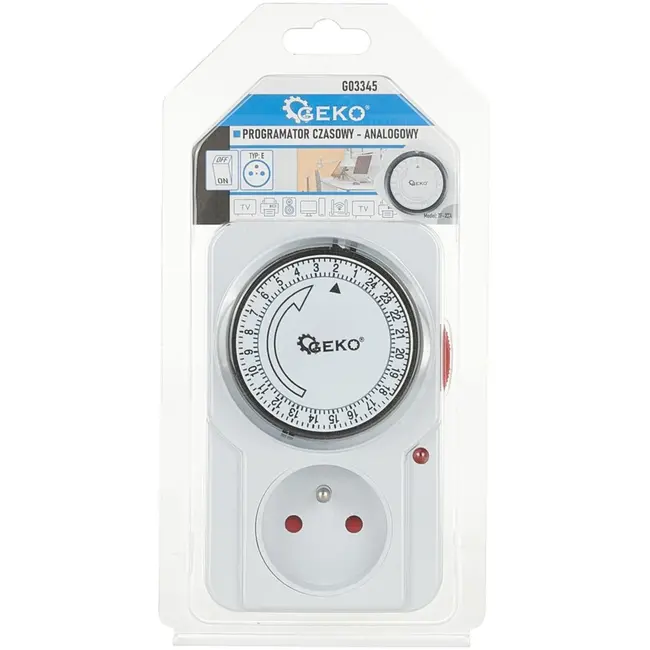 GEKO Analoge timer - Energiebesparing - Inbraakalarm - 24-uurs programmering - 230V - Type E plug