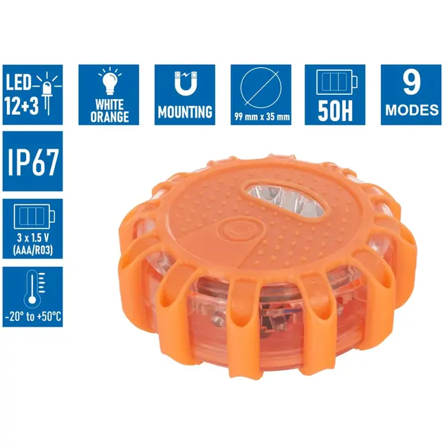 GEKO Waarschuwingsschijf - LED - Magnetisch - 9 Lichtmodi - Weerbestendig