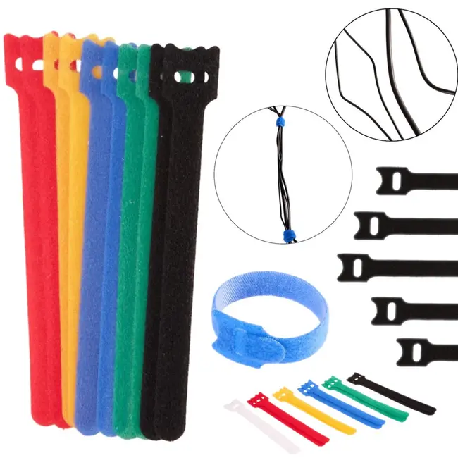 GEKO Klittenband kabelbinders - 12 stuks - 150x12 mm - Meerkleurig - Herbruikbaar en duurzaam