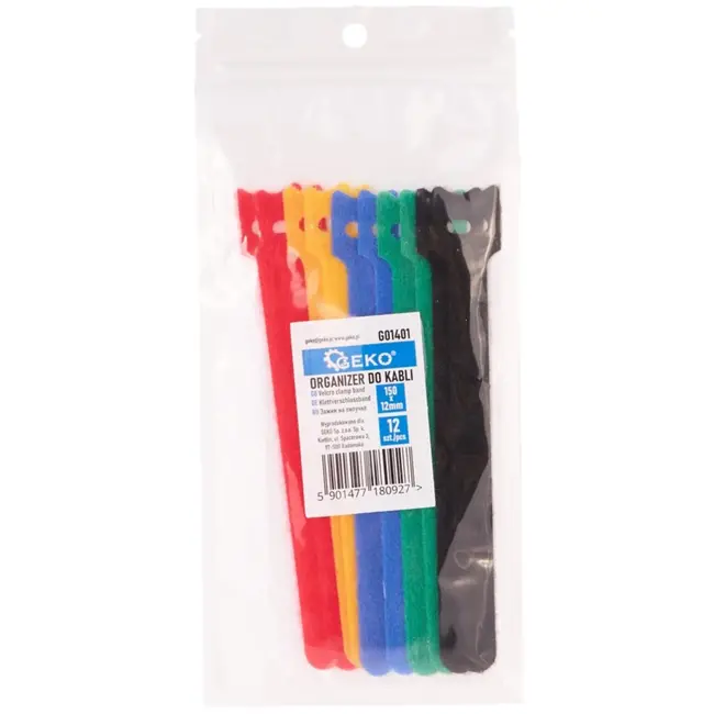 GEKO Klittenband kabelbinders - 12 stuks - 150x12 mm - Meerkleurig - Herbruikbaar en duurzaam