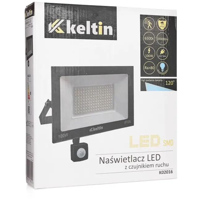 Keltin LED schijnwerper - 100W - bewegingssensor - koud wit 6500K - IP66 - 22.5x15.5 cm