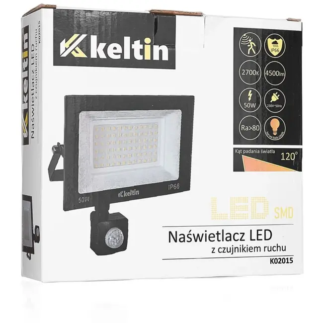 Keltin LED schijnwerper - 50W - bewegingssensor - warm wit - IP66 - 72 LEDs