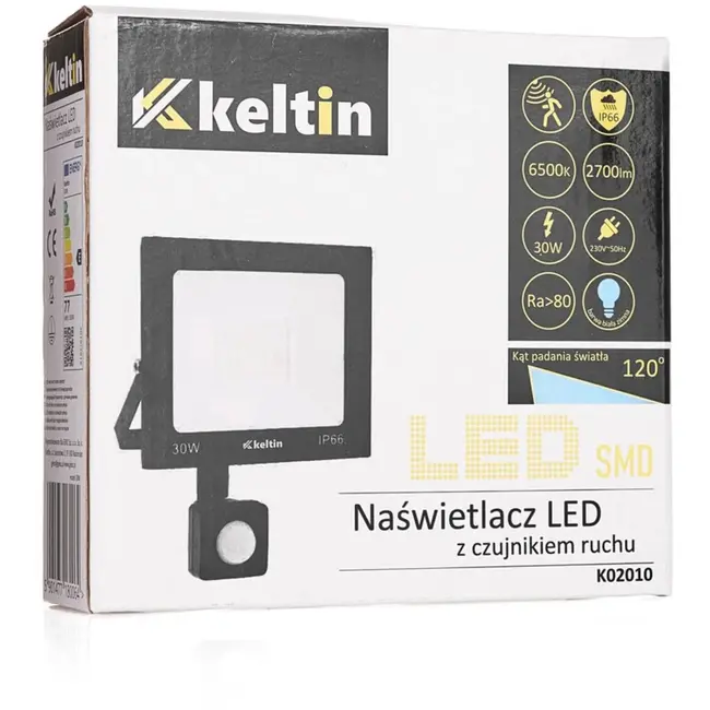 Keltin LED schijnwerper - 30W - Bewegingssensor - Koud wit 6500K - IP66 - Aluminium