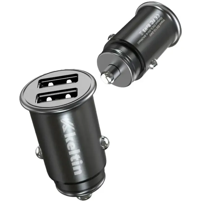 Keltin Mini autolader - 24W - 4.8A - compact - glanzend zwart - dubbele USB-poorten