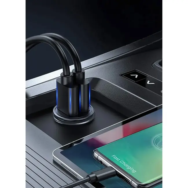 Keltin Mini autolader - 24W - 4.8A - compact - glanzend zwart - dubbele USB-poorten