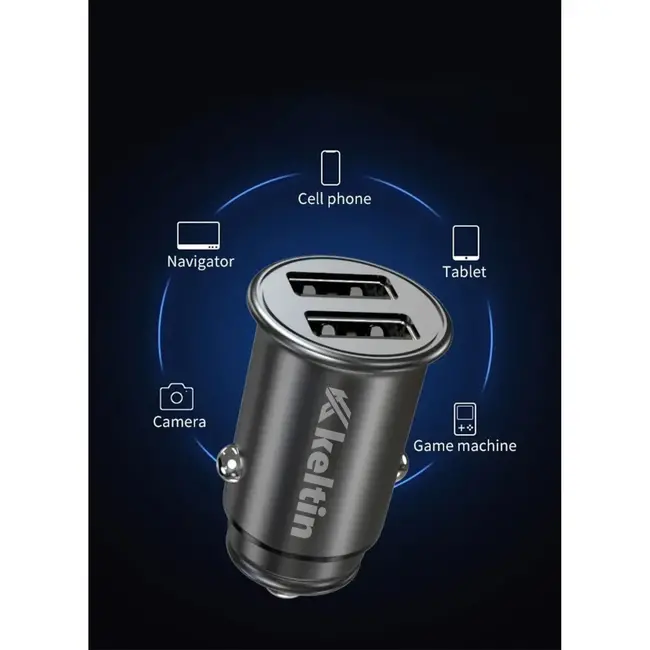 Keltin Mini autolader - 24W - 4.8A - compact - glanzend zwart - dubbele USB-poorten