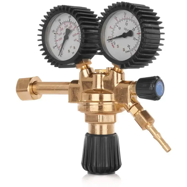 GEKO Regulator voor CO2/Argon - Precieze Controle - Twee Manometers - Beschermende Gumhoesjes