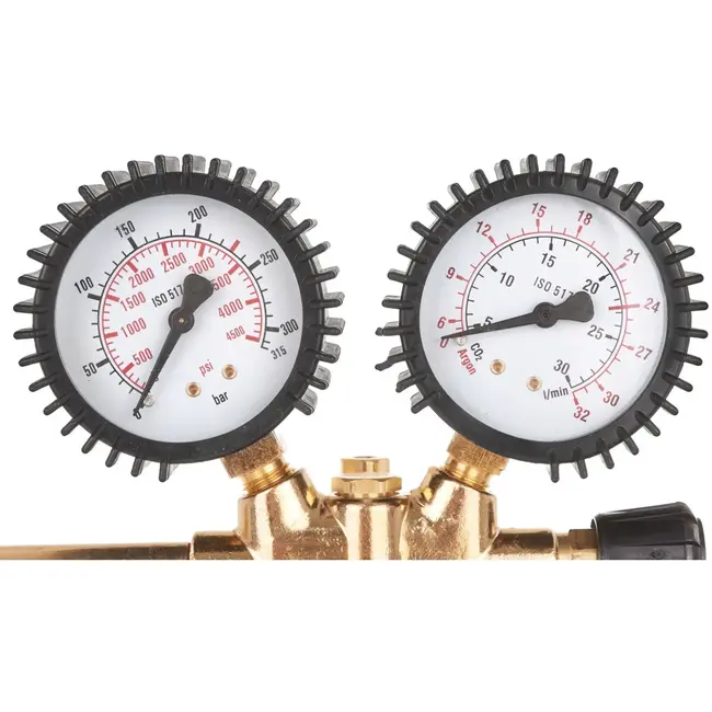 GEKO Regulator voor CO2/Argon - Precieze Controle - Twee Manometers - Beschermende Gumhoesjes