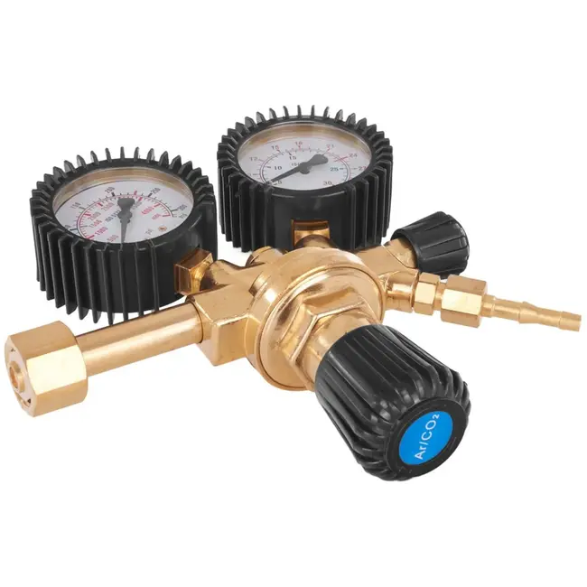 GEKO Regulator voor CO2/Argon - Precieze Controle - Twee Manometers - Beschermende Gumhoesjes