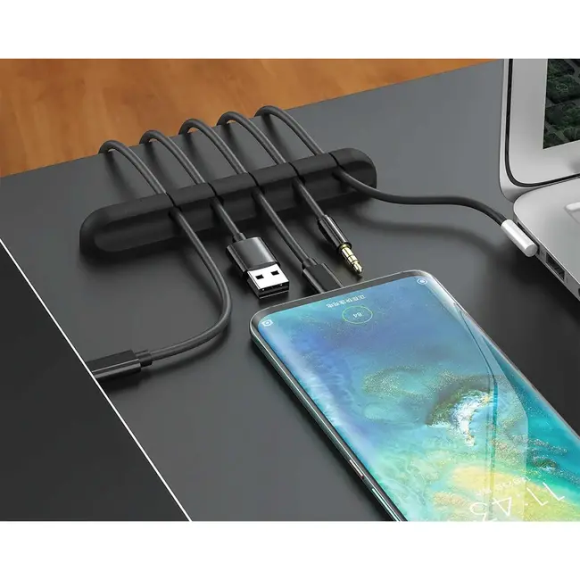 Keltin Kabelhouder - Zelfklevend - 5 Sleuven - Flexibel - Zwart